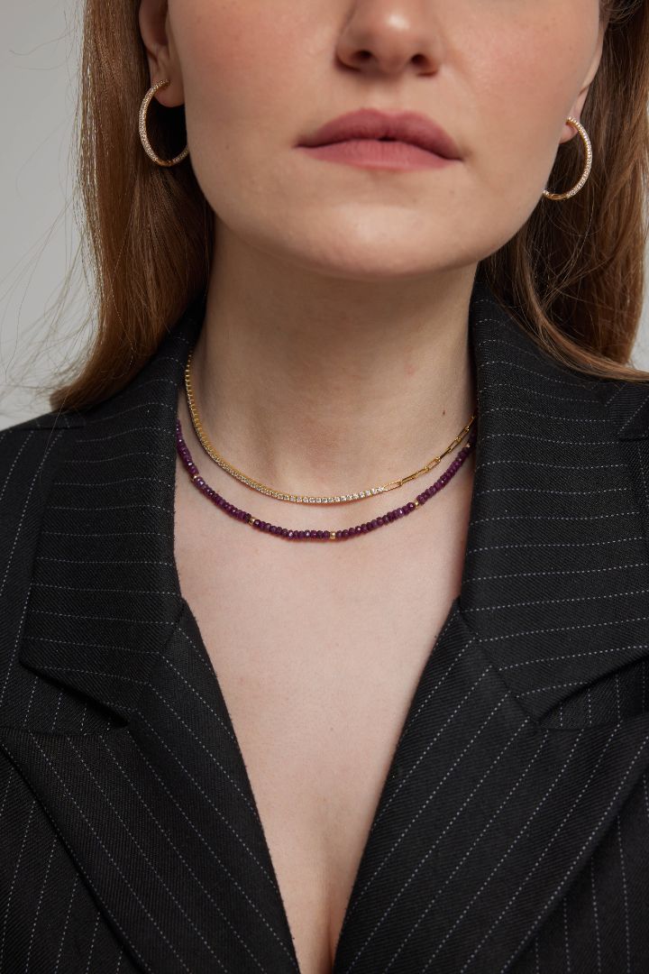 Half Tennis Half Chain Necklace