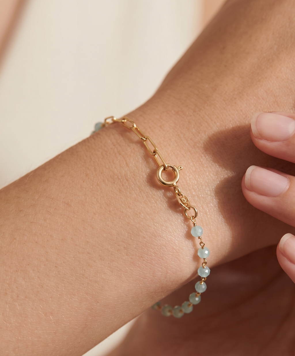 Half Amazonite Gemstone & Chain Bracelet