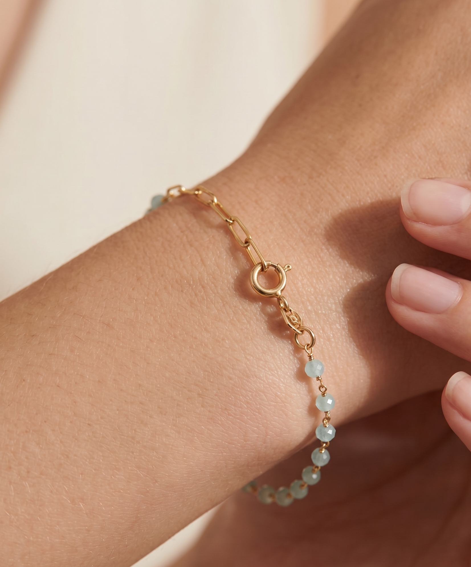 Half Amazonite Gemstone & Chain Bracelet