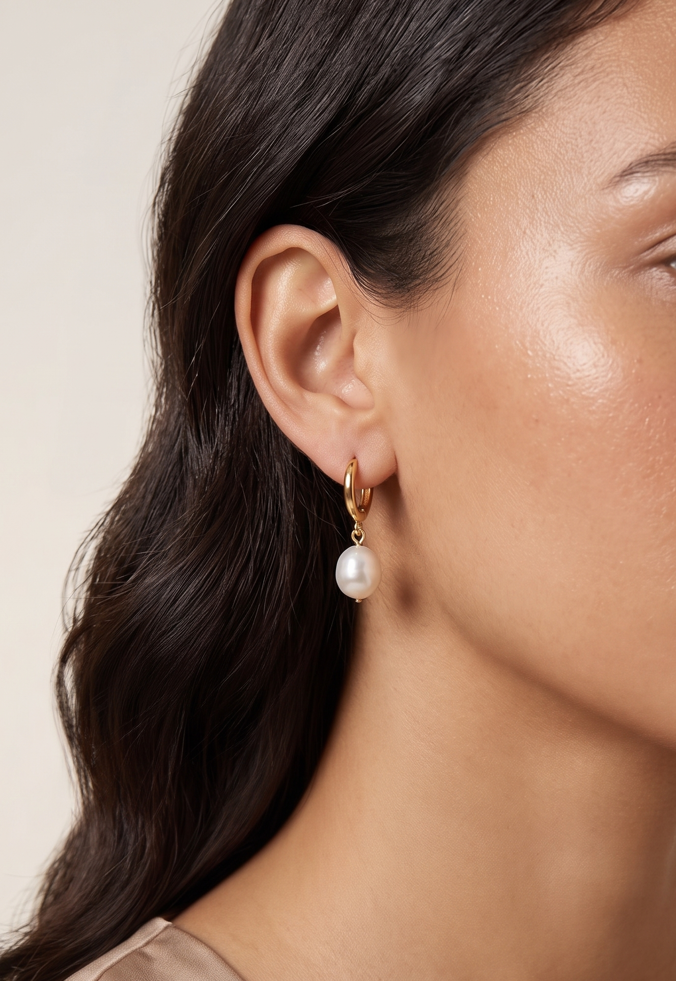 Pearl Drop Hoop Earrings