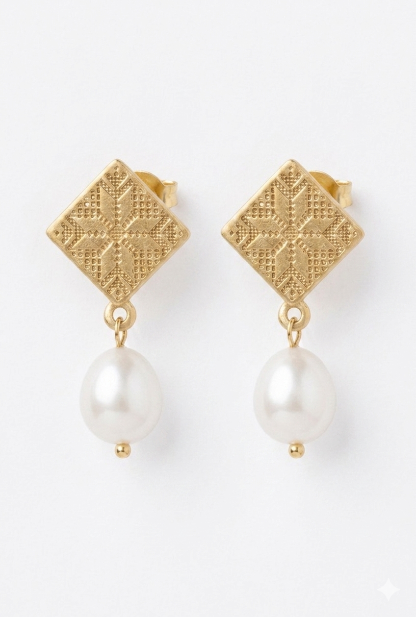 Palestinian Tatreez Pearl Drop Earring