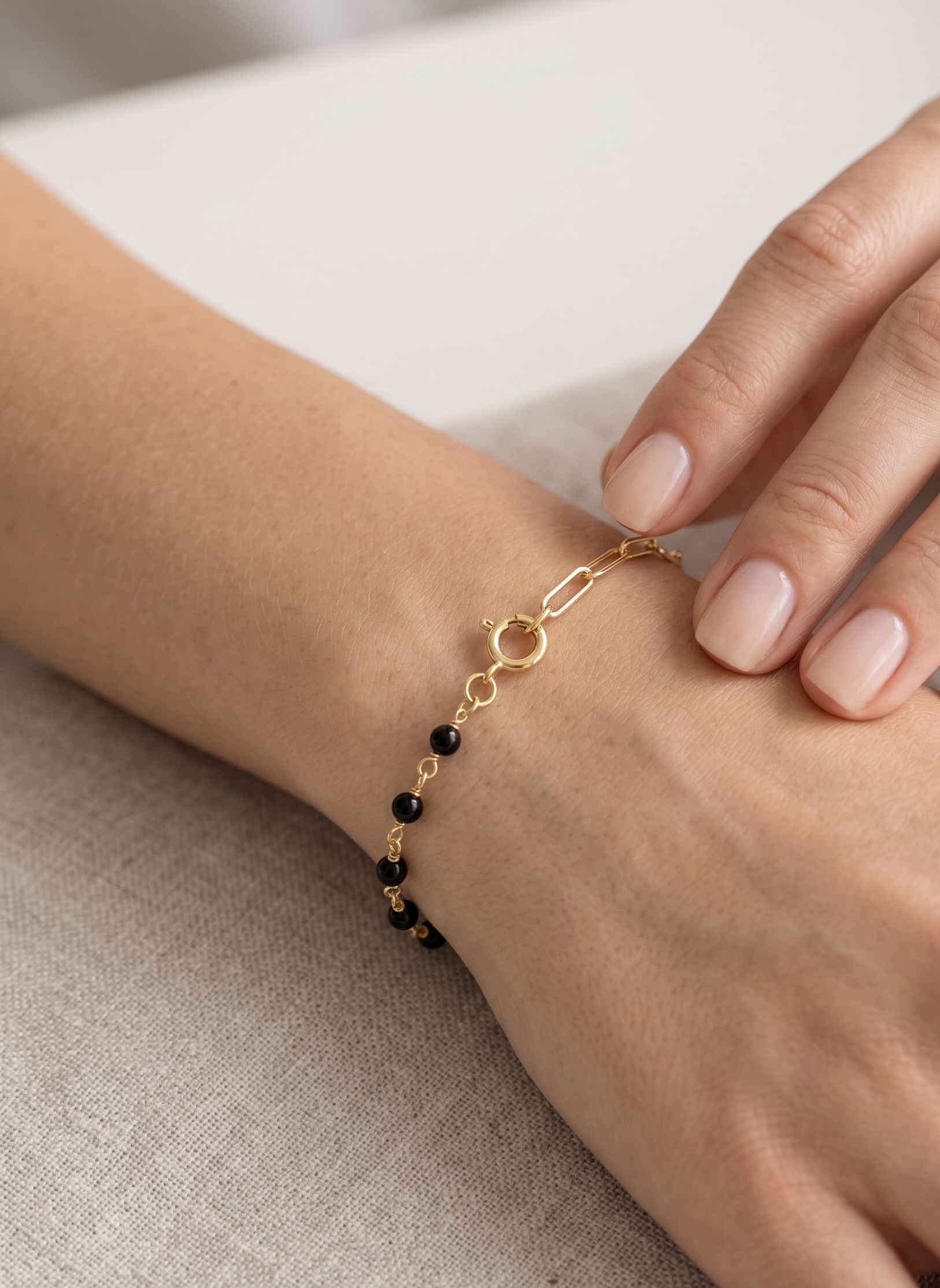 Half-Black Gemstone & Chain Statement Bracelet