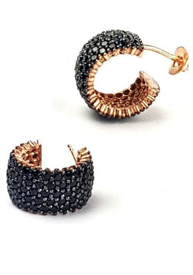 Black Stone Hoop Earrings