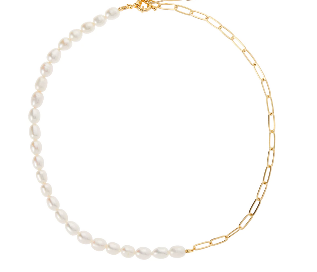 Half Pearl Half Link Necklace