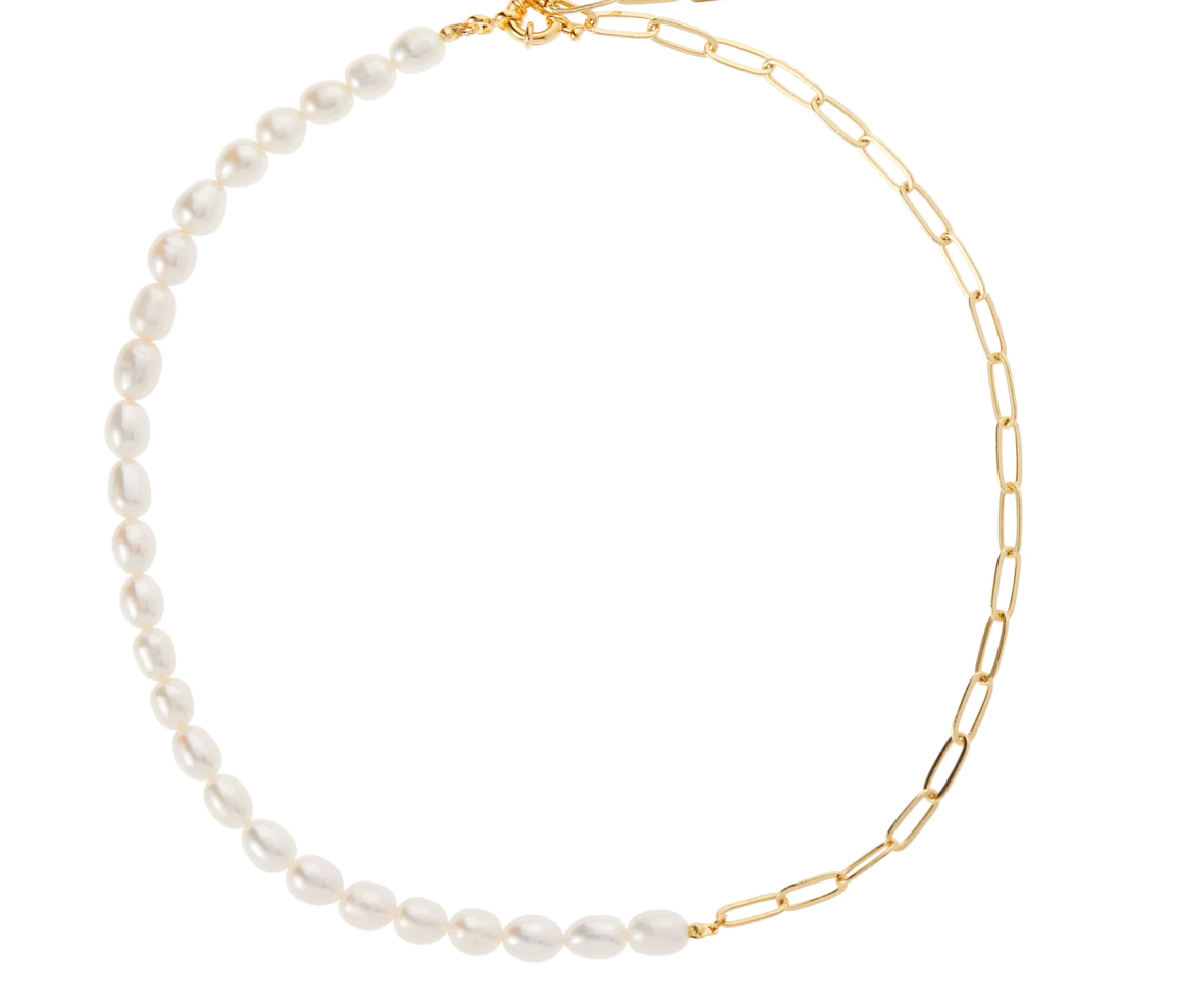 Half Pearl Half Link Necklace