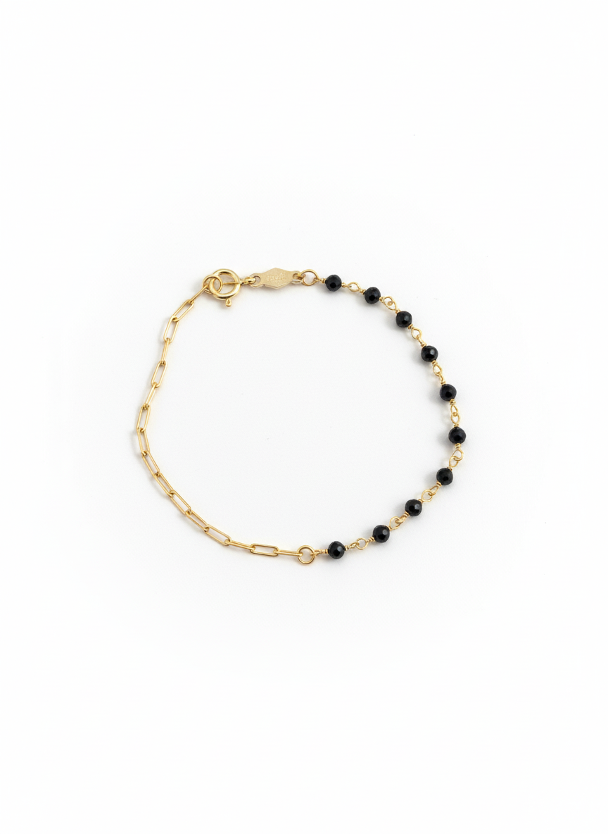 Half-Black Gemstone & Chain Statement Bracelet
