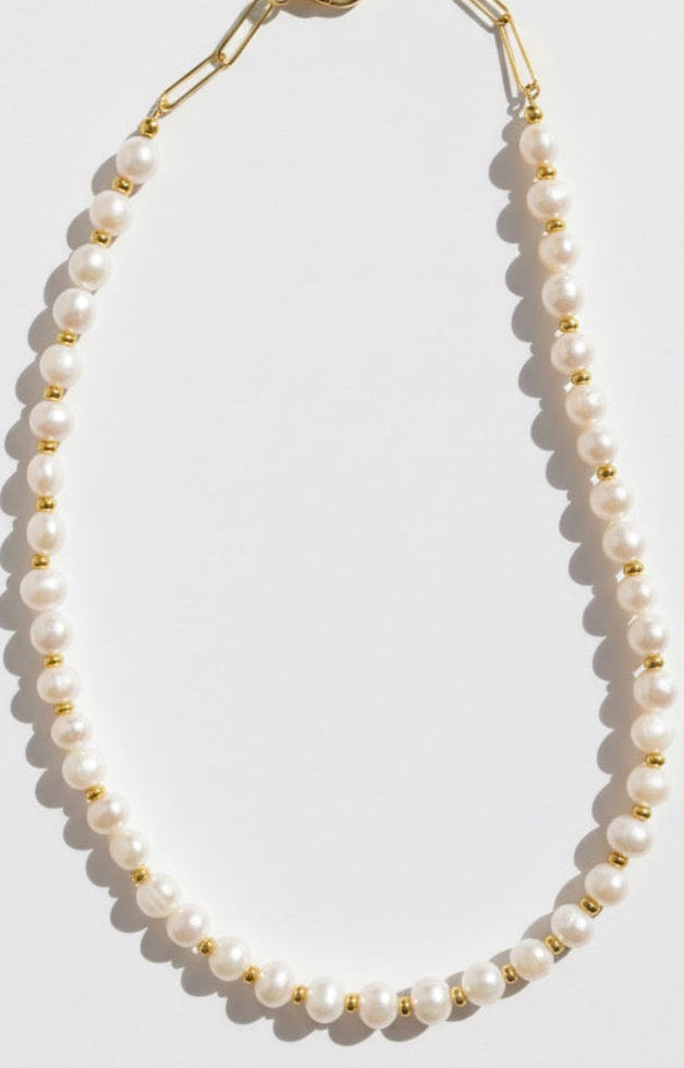 Big Pearls Necklace with gold spacers