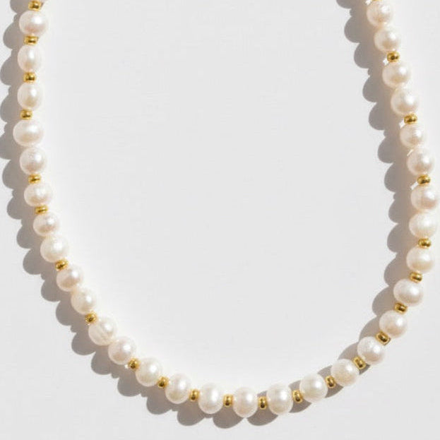 Big Pearls Necklace with gold spacers
