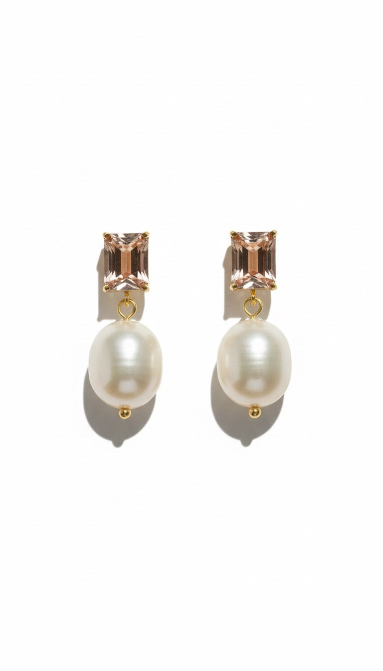 Morganite Pearl Earrings