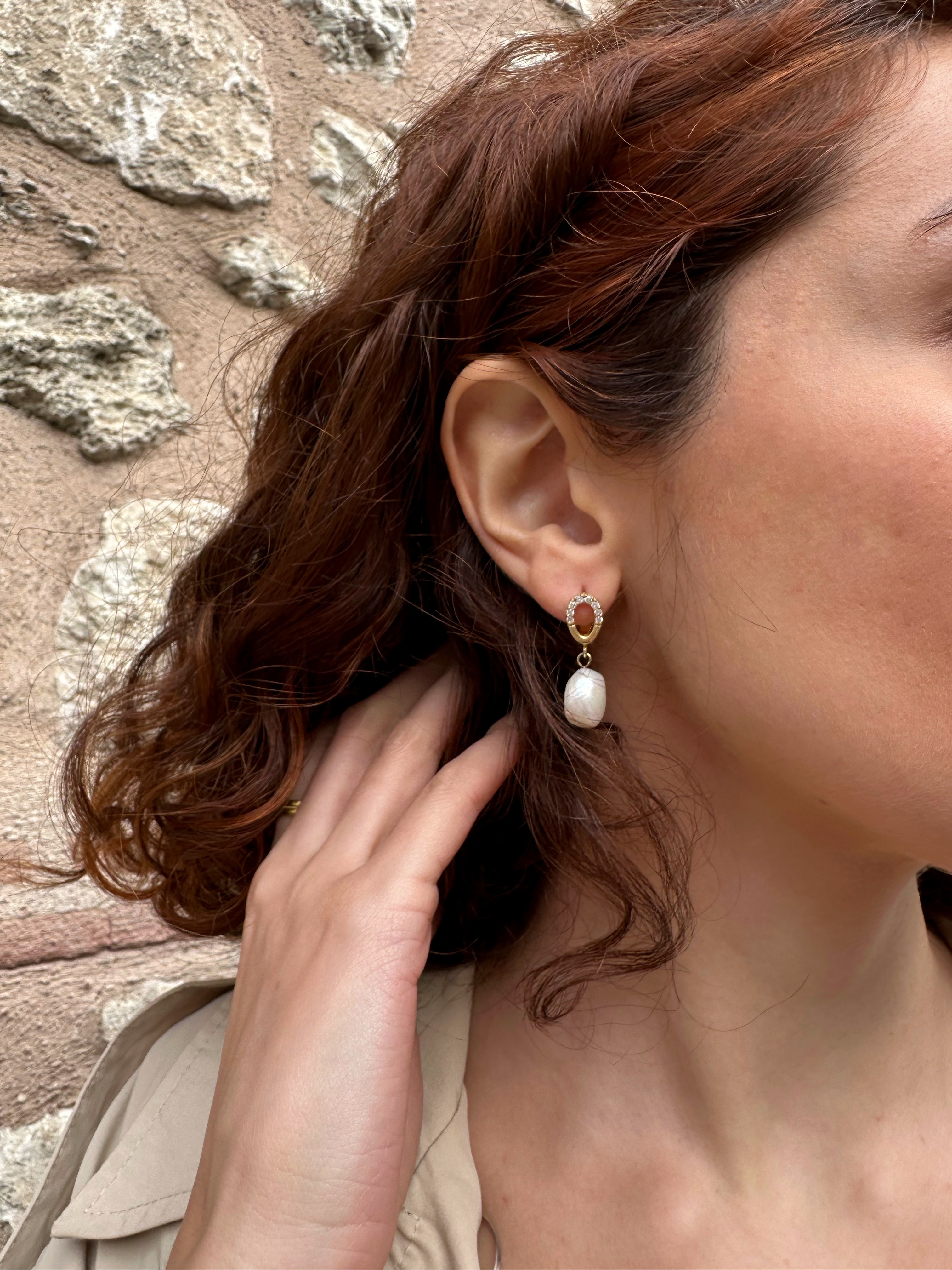 Silver Oval Pearl Drop Earrings