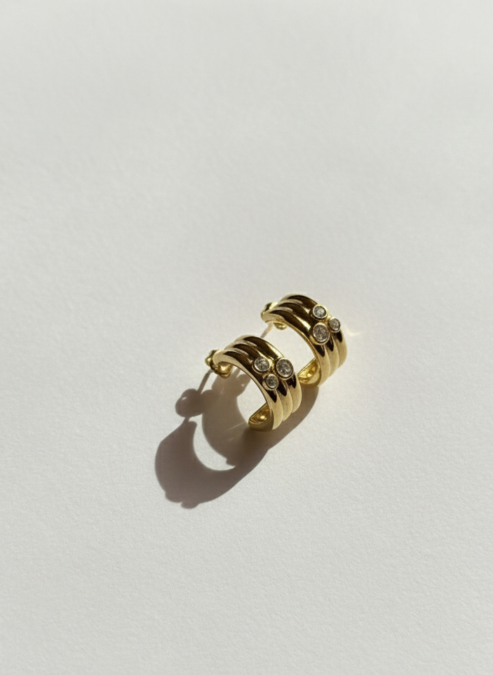 Triple Band CZ Hoop Earrings