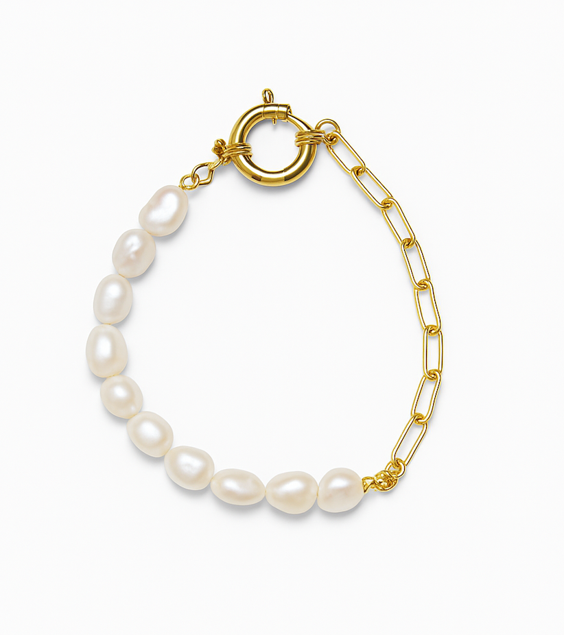 Half pearl half link bracelet