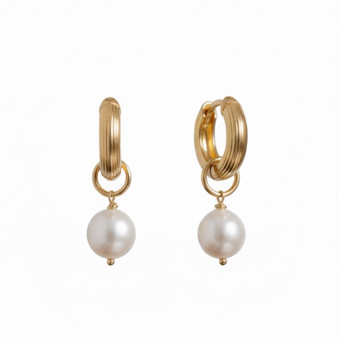 Baroque Pearl Drop Hoop Earrings