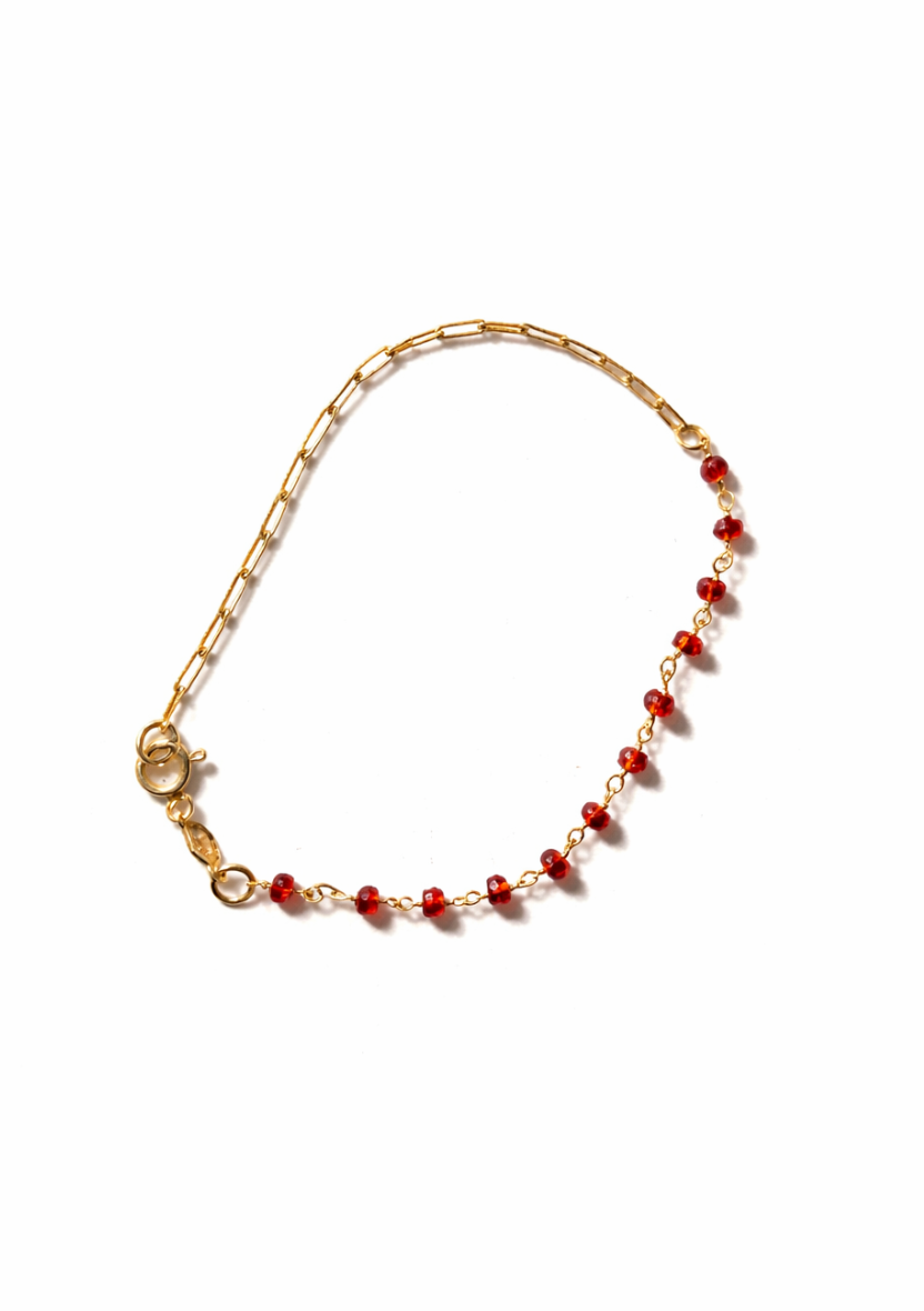 Half- Granet Gemstone & Chain Bracelet