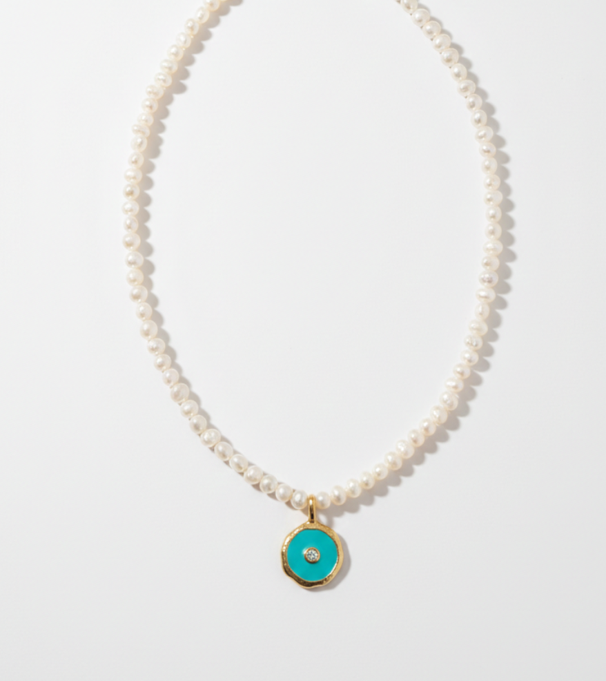 Freshwater Pearl Blue Motif Necklace