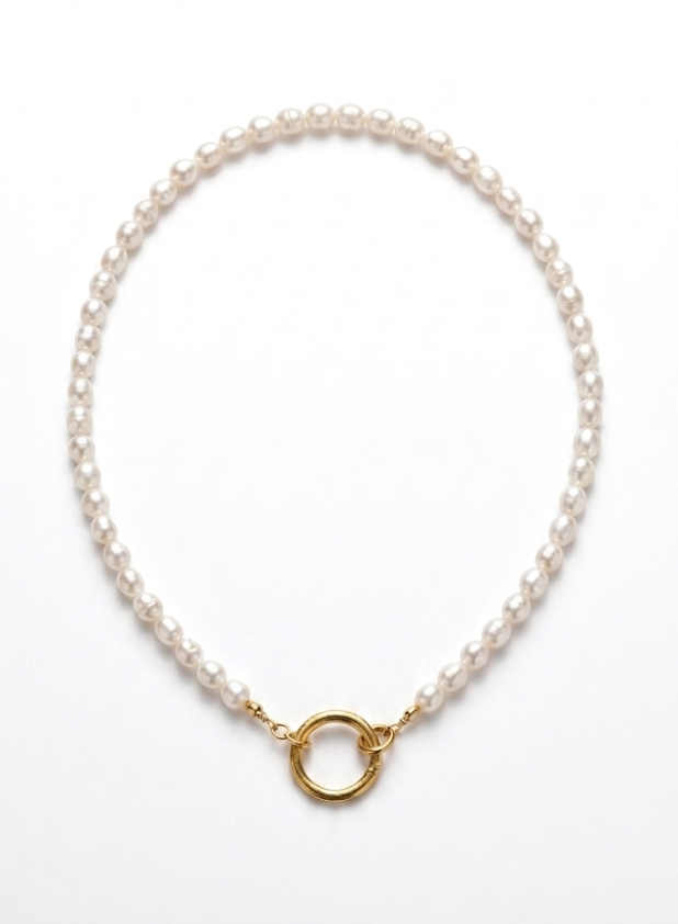 Classic Pearl Necklace with Gold Ring Clasp