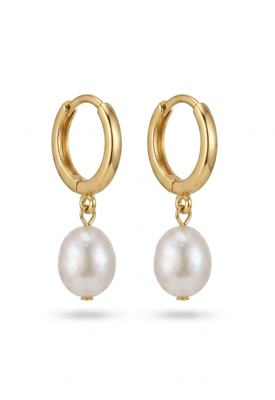 Pearl Drop Hoop Earrings
