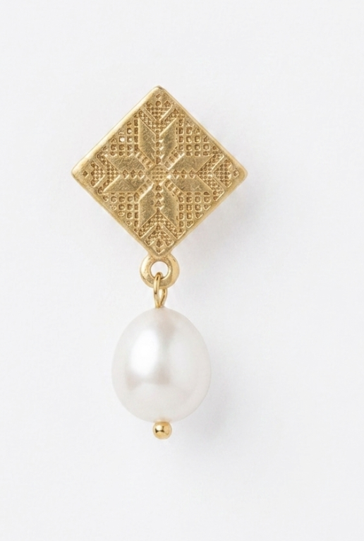 Palestinian Tatreez Pearl Drop Earring