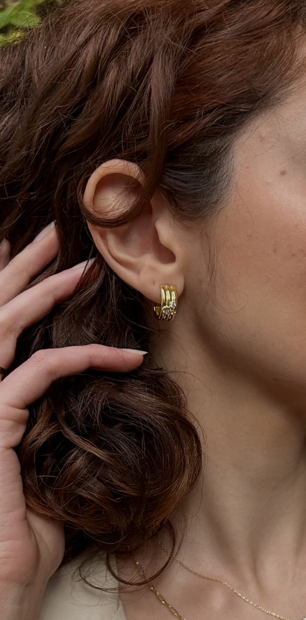 Triple Band CZ Hoop Earrings