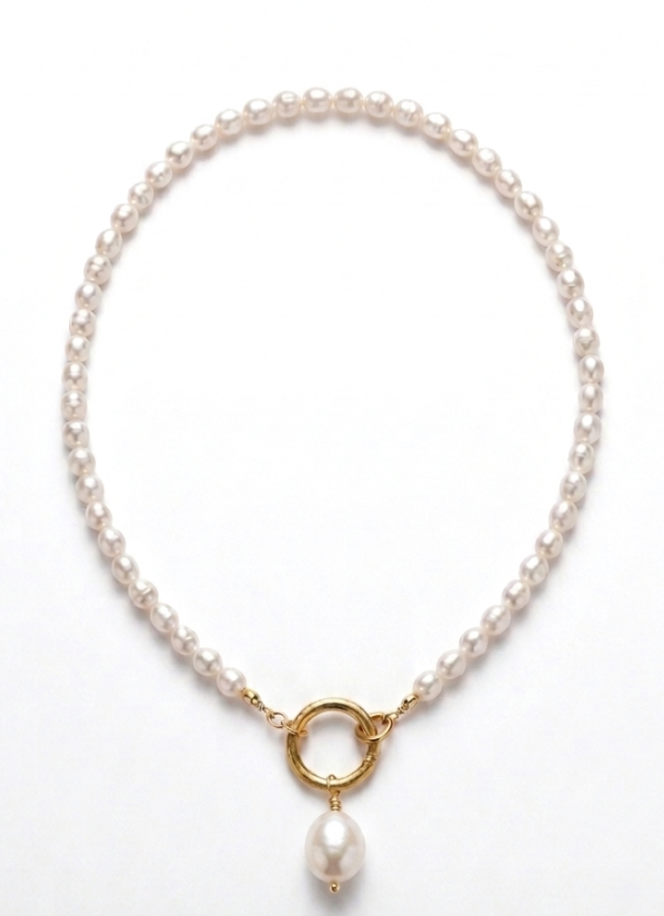 Classic Pearl Necklace with Gold Ring Clasp