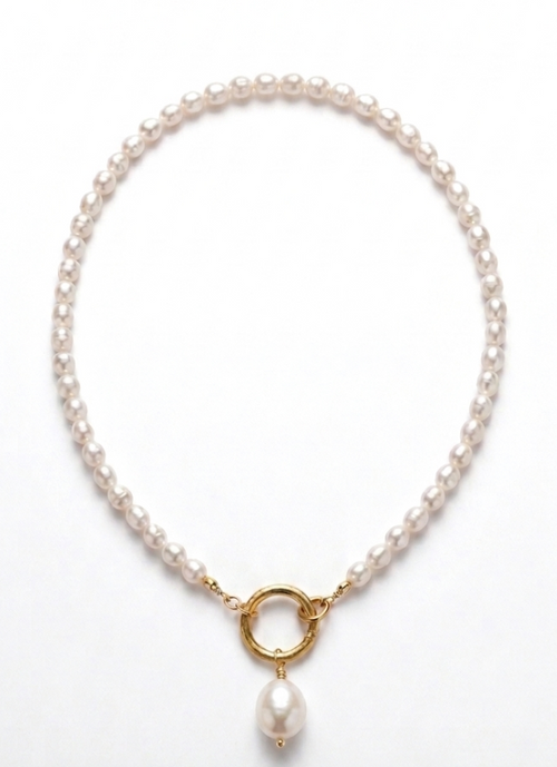 Classic Pearl Necklace with Gold Ring Clasp
