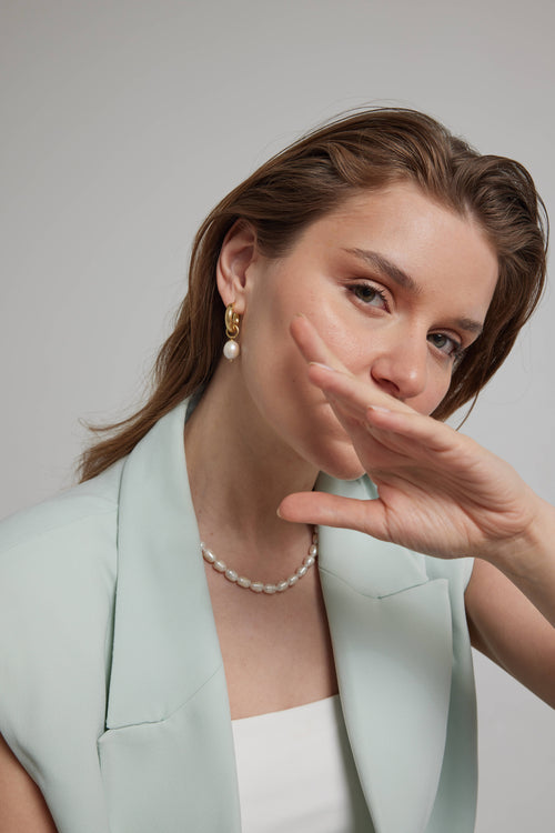 Baroque Pearl Drop Hoop Earrings