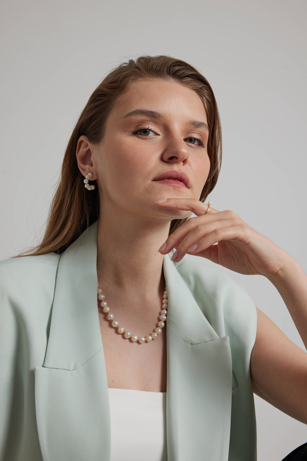 Big Pearls Necklace with gold spacers