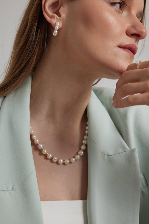 Big Pearls Necklace with gold spacers